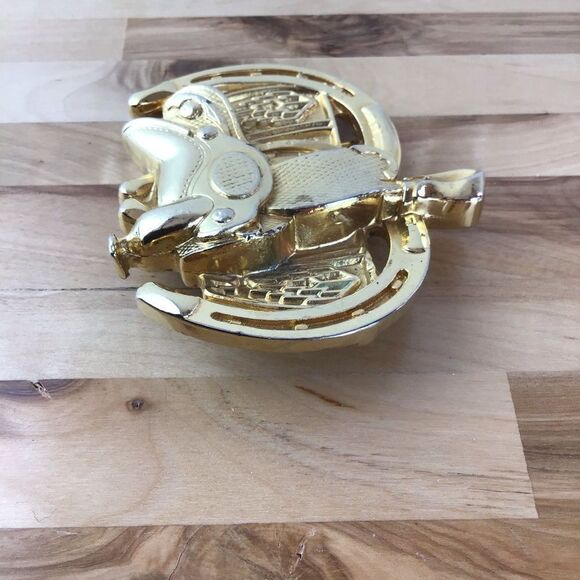 Vintage Saddle Buckle Belt Rodeo SW Gold Equestrian Horses - Picture 4 of 16